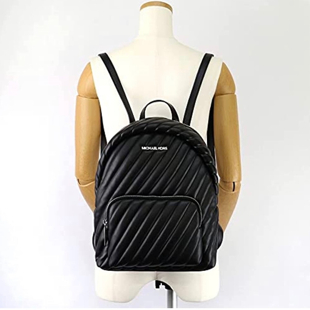 Michael Kors Erin Medium Quilted Backpack - Black/Silver - Picture 4 of 9